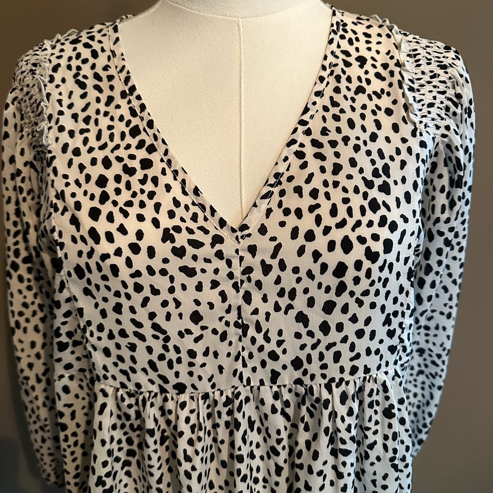 Umgee Black & White V-Neck Bishop Sleeve Mini Sundress Size S - Picture 3 of 6